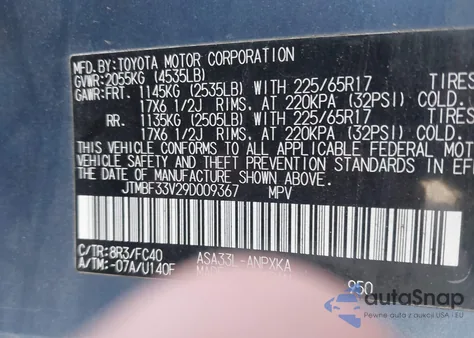 2009 Toyota Rav4 z USA, uszkodzony, nr VIN JTMBF33V29D009367